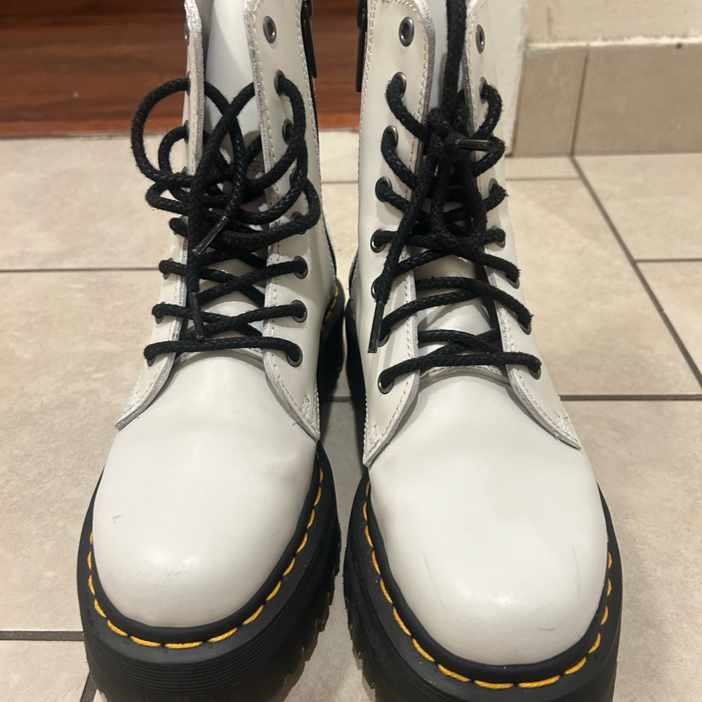 Dr. Martens White and Black Combat Boots with Chunky Sole